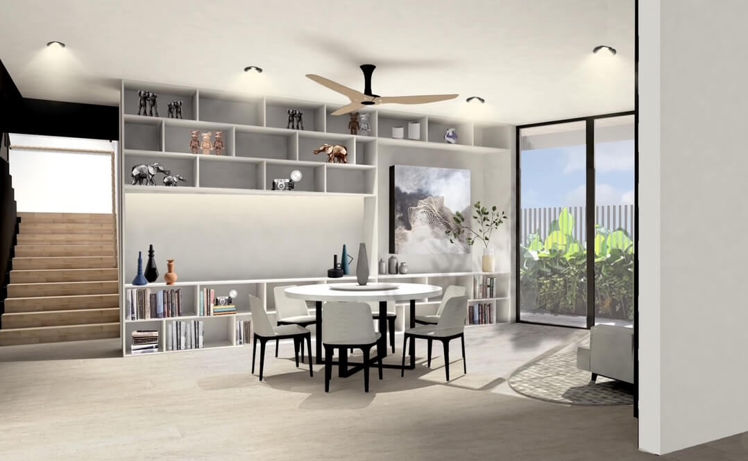 The entrance foyer leads to sitting area lift lobby and powder room, with concealed helper's room that services the elderly ensuite bedroom.